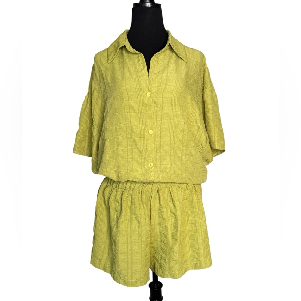 Vacay Plus Size Casual Solid Color Short Sleeve Shirt and Shorts Set.